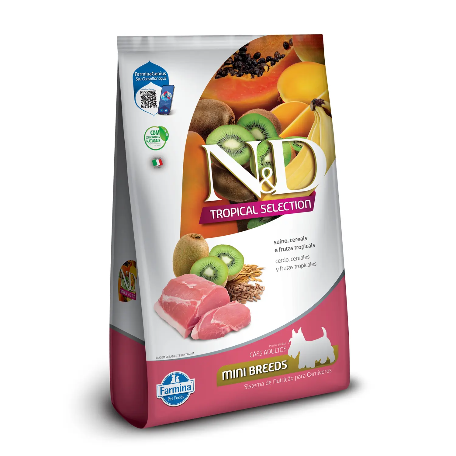 Ração N&amp;D Tropical Selection Cães Adultos Mini Suíno e Cereais